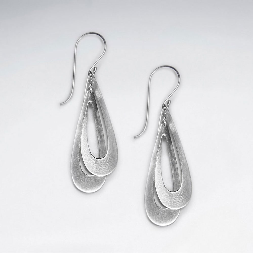 Sterling Silver Matte Double Openwork Teardrop Earrings