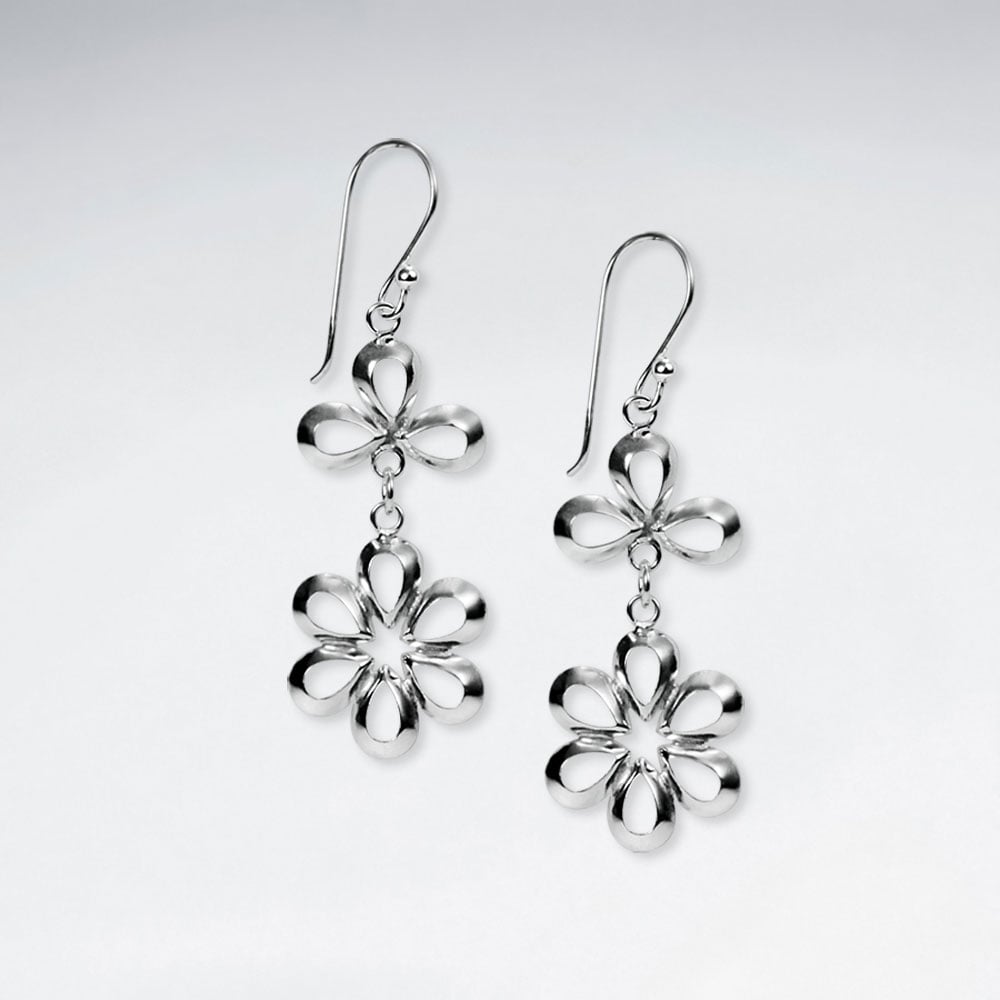 Sterling Silver Classic Openwork Flower Bloom Earrings