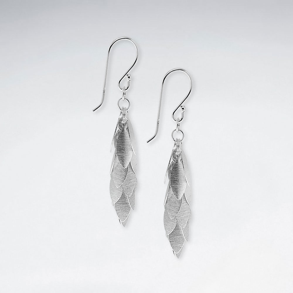 Cascading Matte Silver Feathered Dangle Earrings