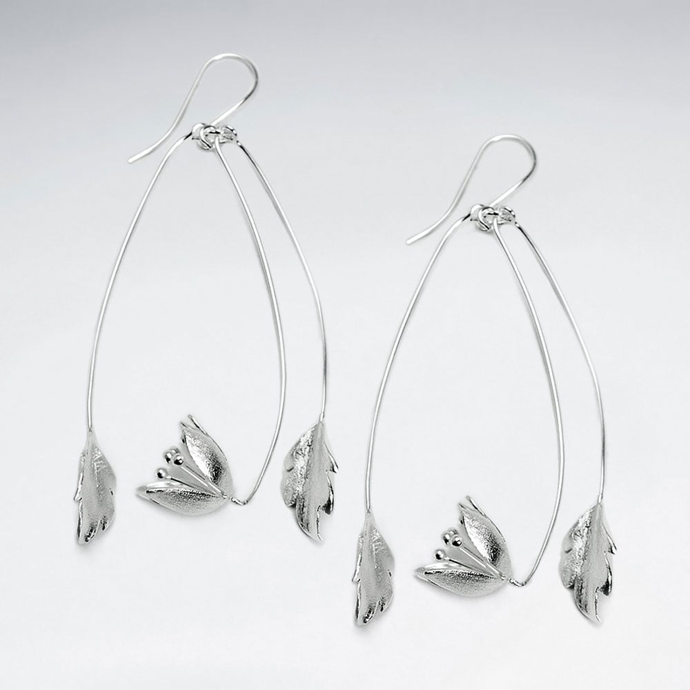 Silver Branching Wishbone Flower Earrings
