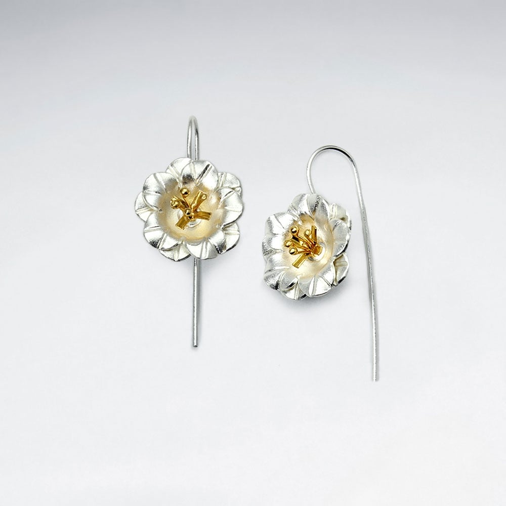 Dimensional Duel Tone Floral Threader Earrings
