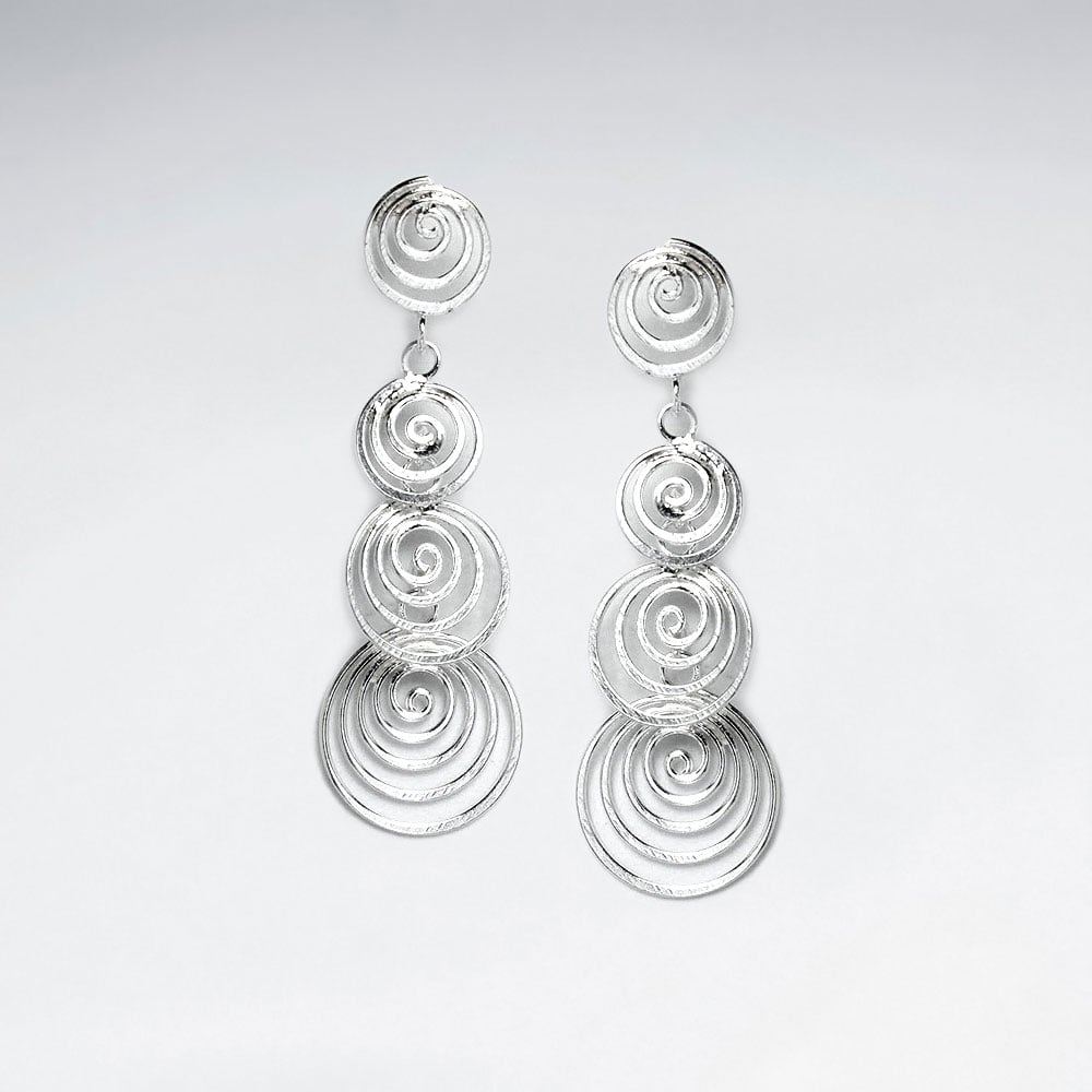 Hypnotic Sterling Silver Openwork Spiral Cascade Earrings