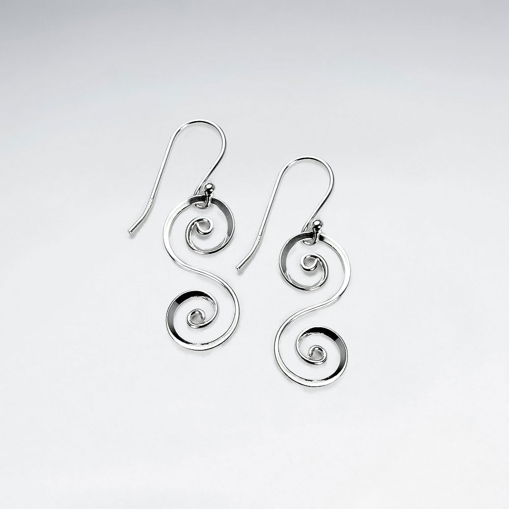 Sterling Silver Swirl Drop Hook Earrings
