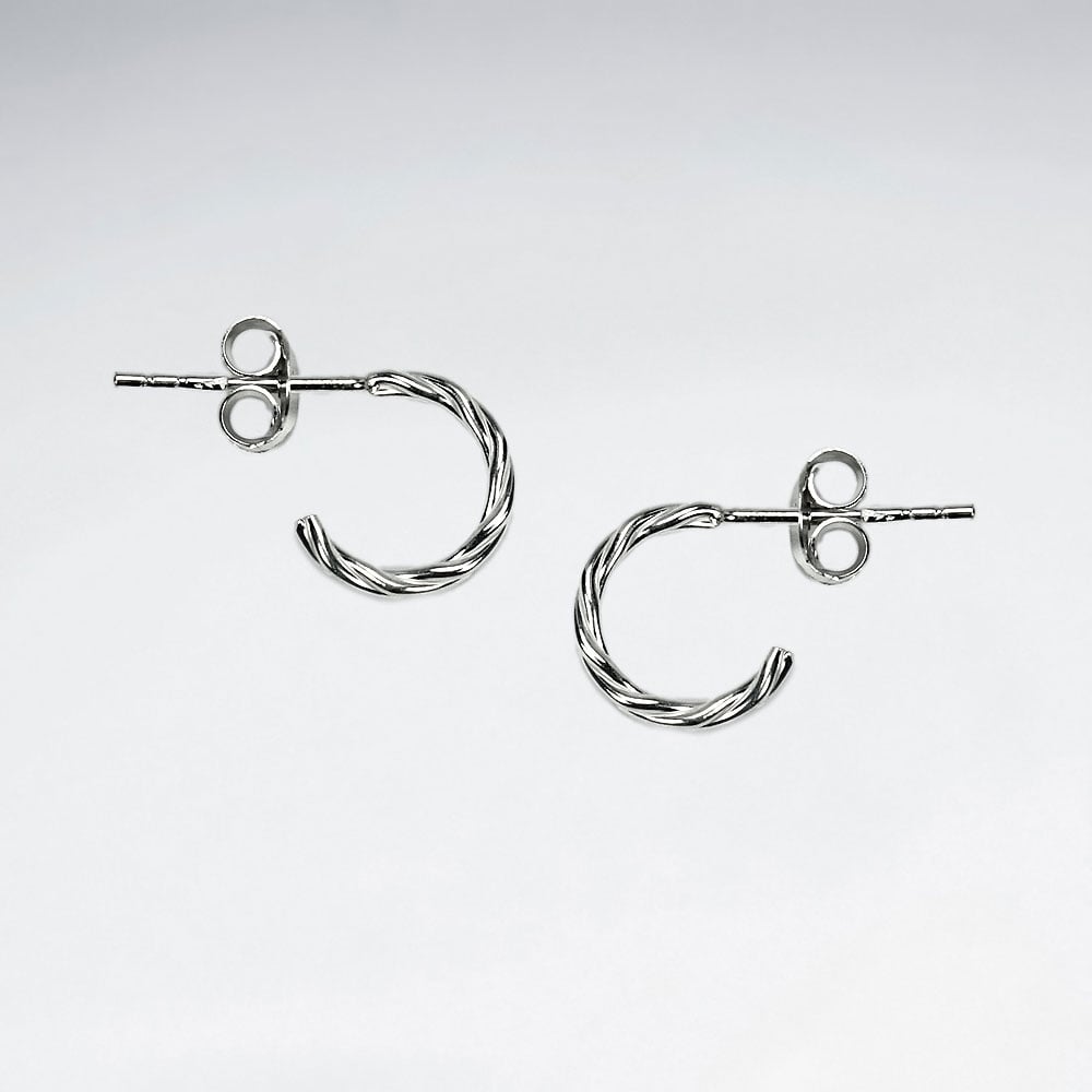 Sterling Silver Half Hoop Twist Rope Earrings