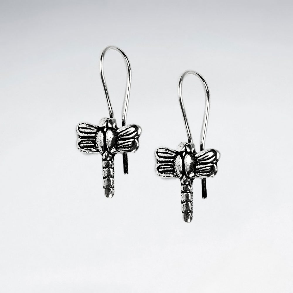 Handmade Silver Oxidized Dragonfly Earrings