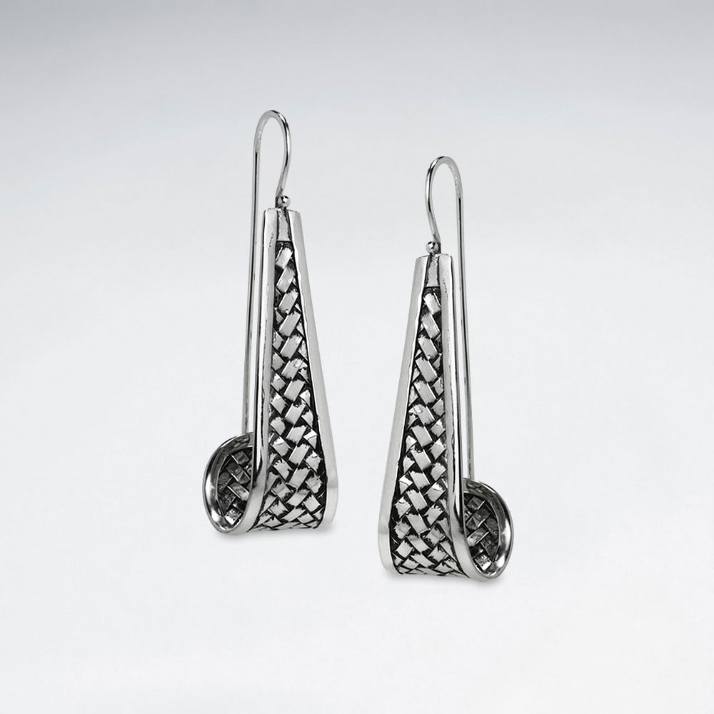 Sterling Silver Long Basketweave Earrings