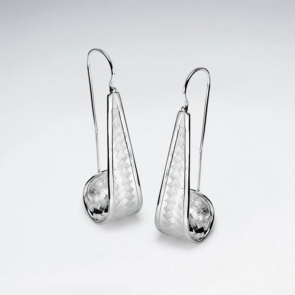 Sterling Silver Long Basketweave Earrings