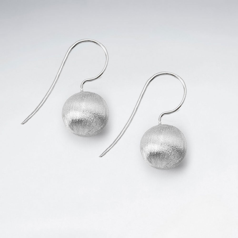 925 Sterling Silver Matte Ball Drop Threader Earrings