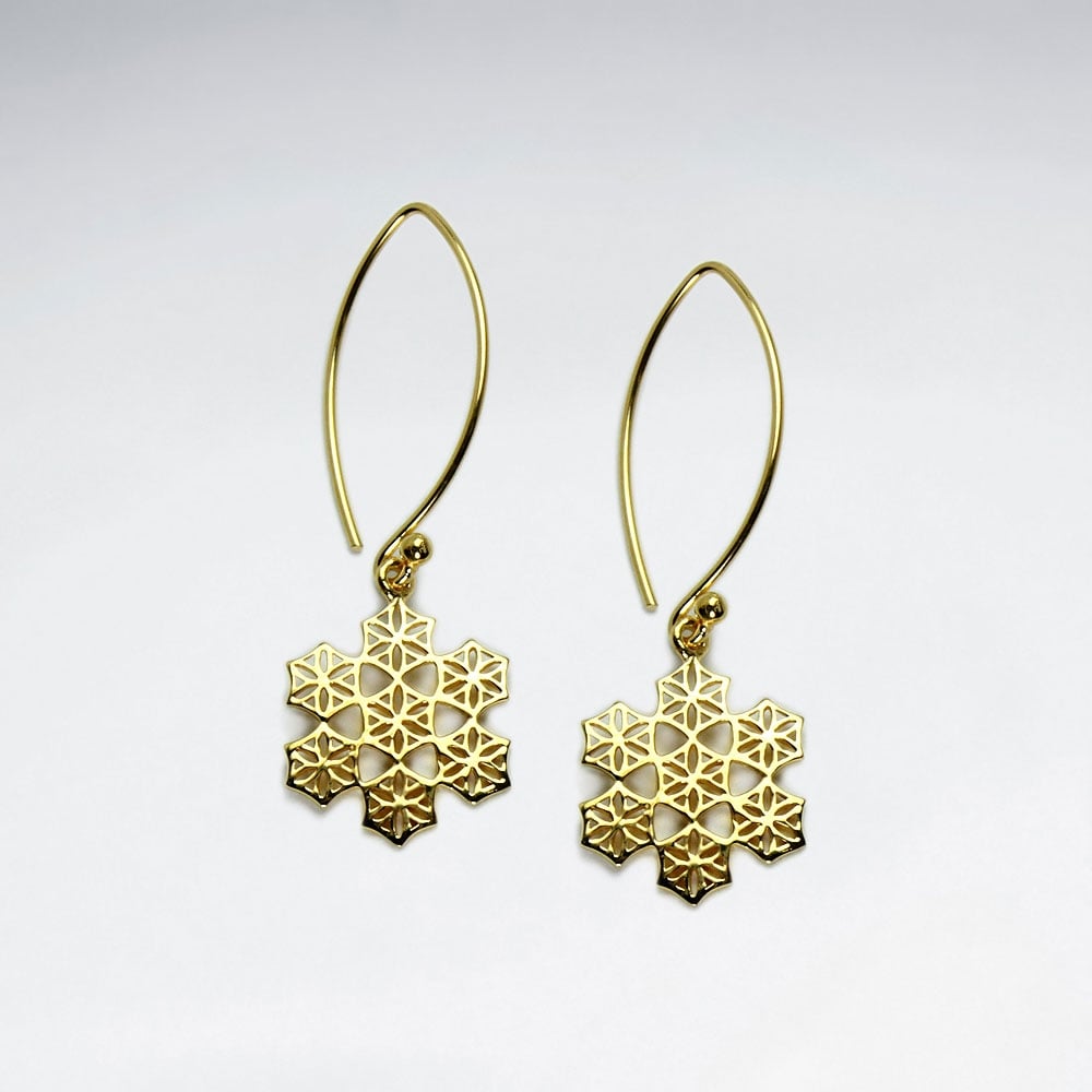 Winter Wonderland Sterling Silver Detailed Snowflake Hook Earrings