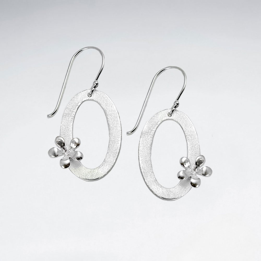 Matte & High Polished Sterling Silver Openwork Oval Wreath Earrings