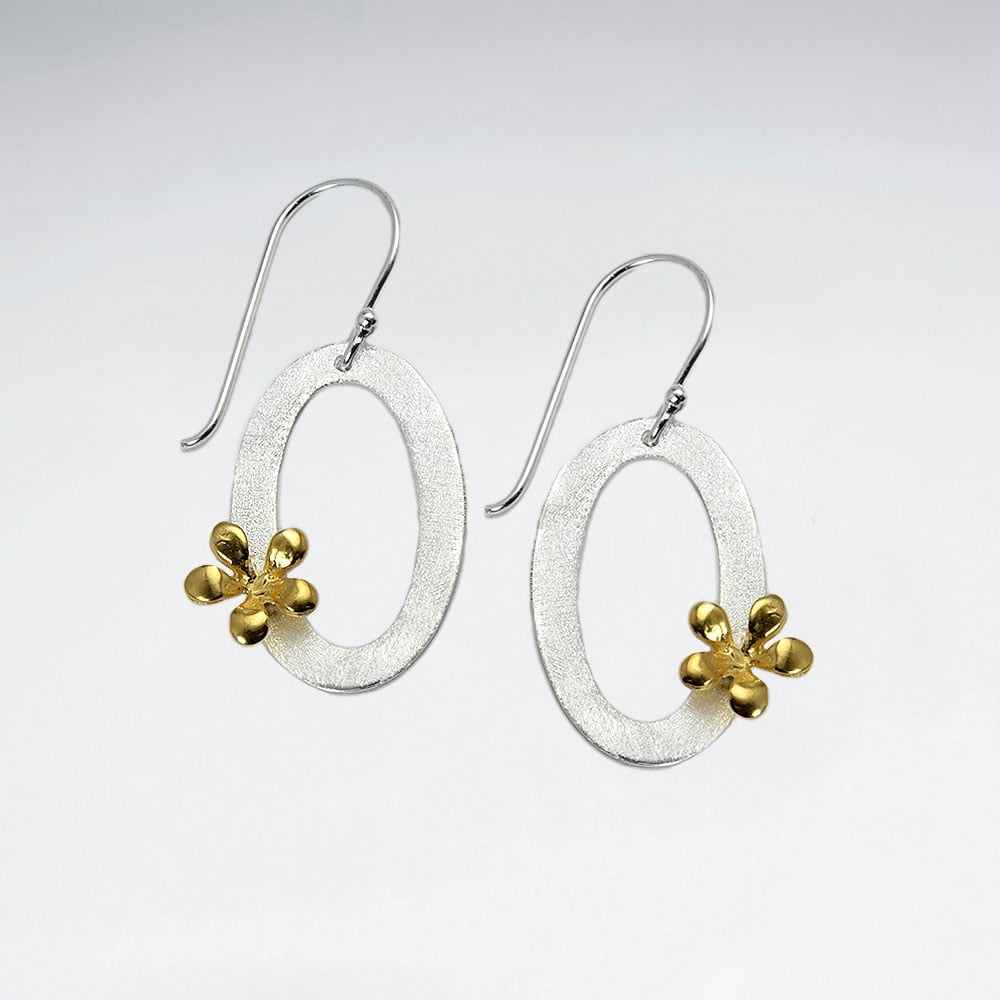 Matte & High Polished Sterling Silver Openwork Oval Wreath Earrings
