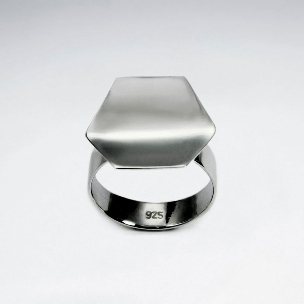 Sterling Silver Modern Hexagon Design Ring