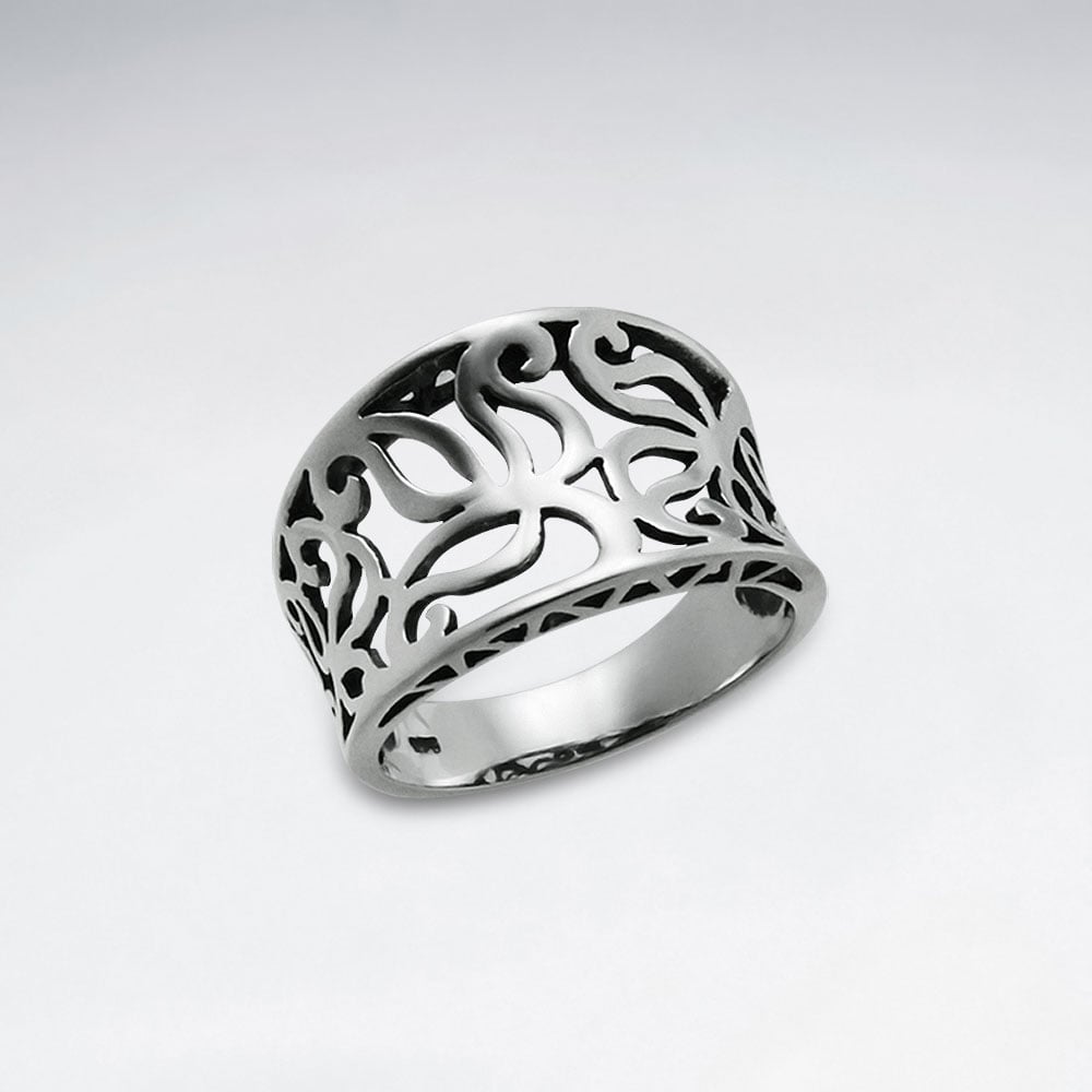 Oxidized Sterling Silver Leaf Filigree Design Ring