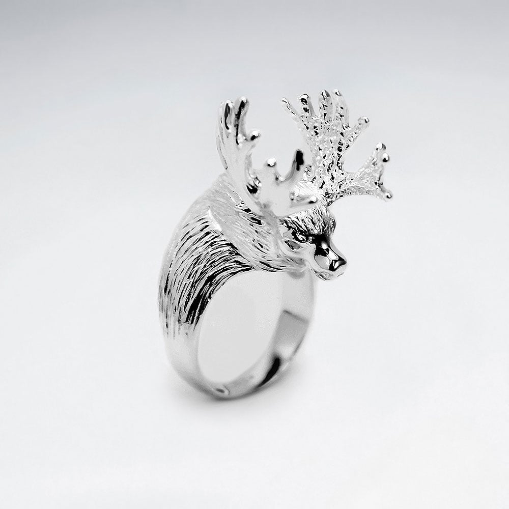 Sterling  Silver Deer Head Design Ring