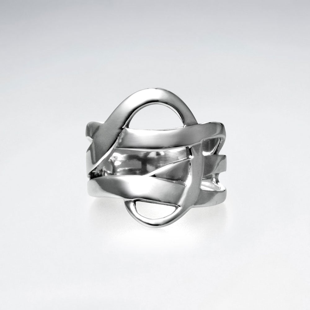 Sterling Silver Interwoven Lines Design Ring
