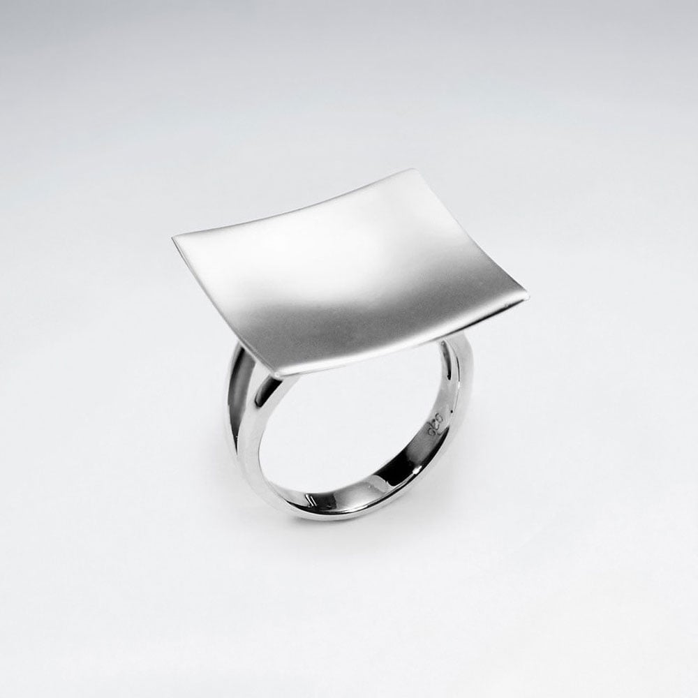 Sterling  Silver Rectangle Plain Surface Design Ring