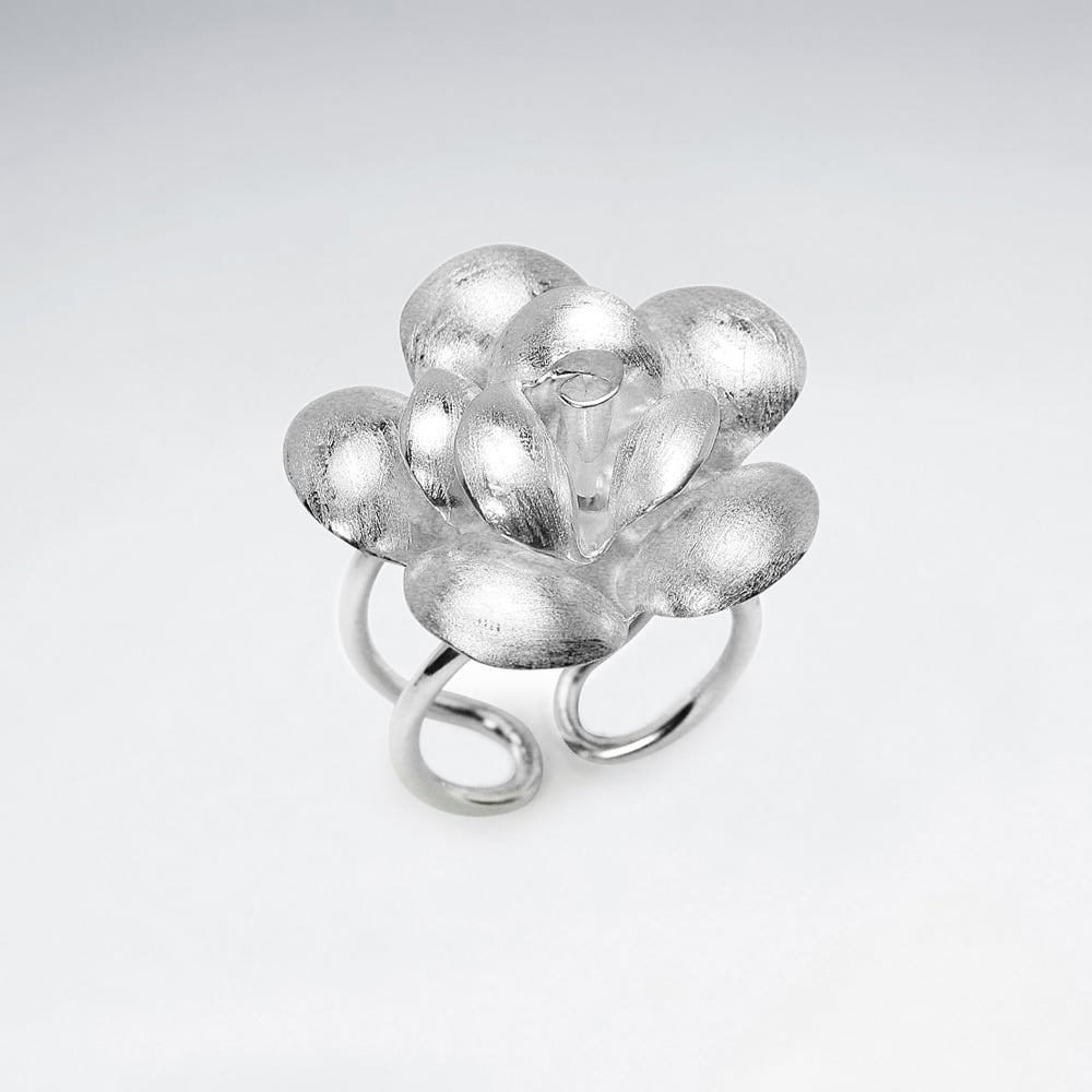 Handmade Matte Silver High Polished Flower Statement Ring