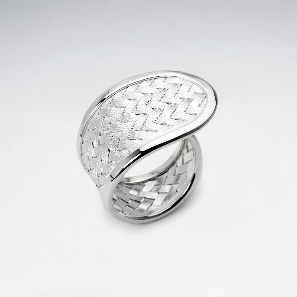 Handmade Matte Silver High Polished Basketweave Fashion Ring