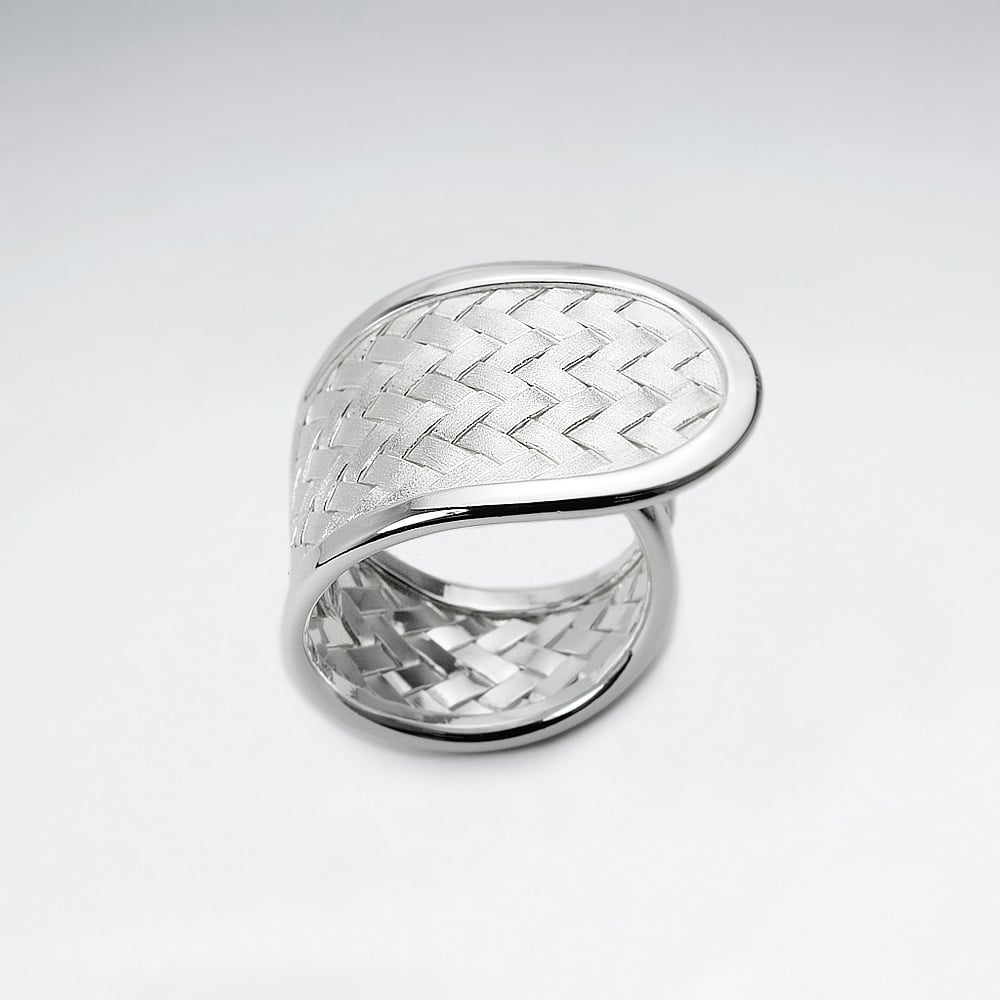 Handmade Matte Silver High Polished Basketweave Fashion Ring