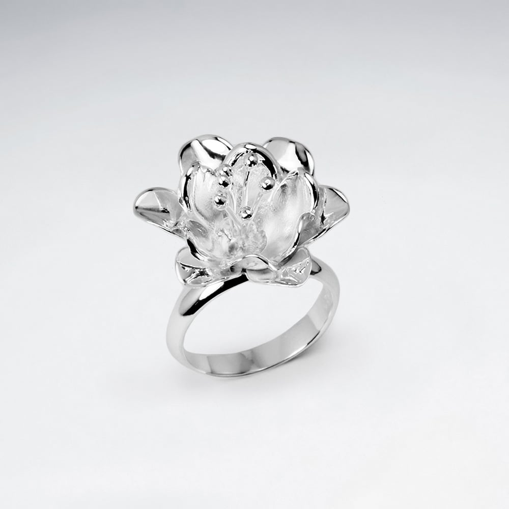 Handmade Silver Peach Blossom Flower Ring
