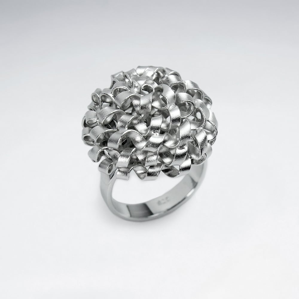 Handmade Silver Sand Blasted High Polished Rhodium Abstract Statement Ring