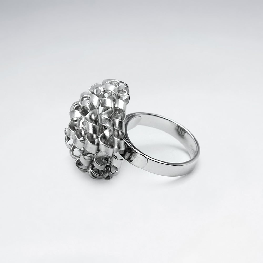 Handmade Silver Sand Blasted High Polished Rhodium Abstract Statement Ring