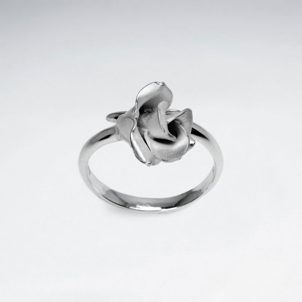 Handmade Silver Sand Blasted High Polished Rose Wrap Ring