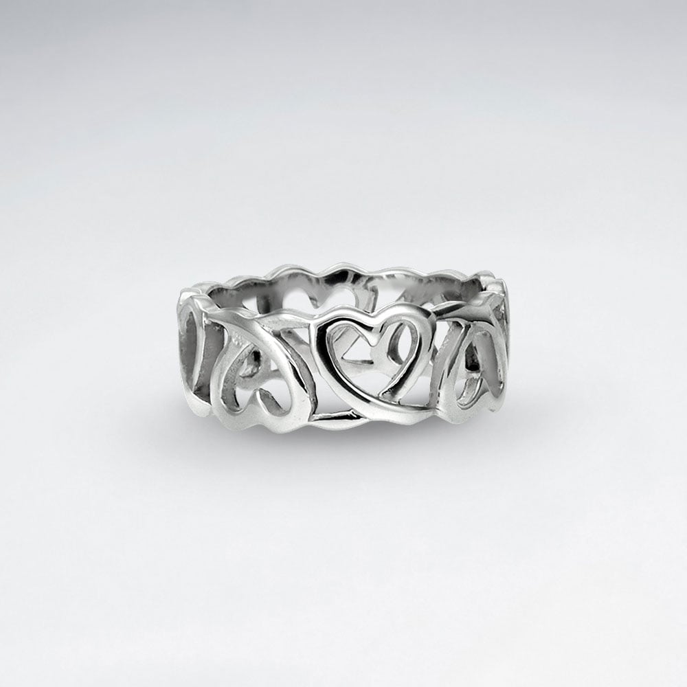 Open Hearts Sterling Silver Simple Romance Ring
