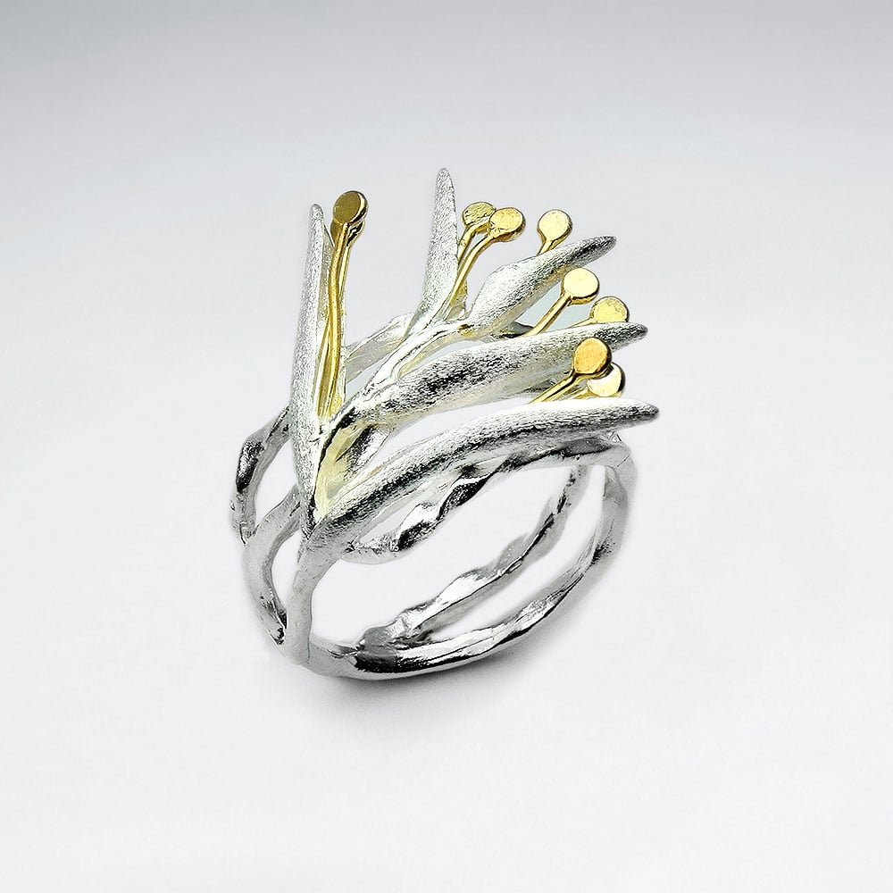 Sterling Silver Matte & High Polished Branching Twig Ring