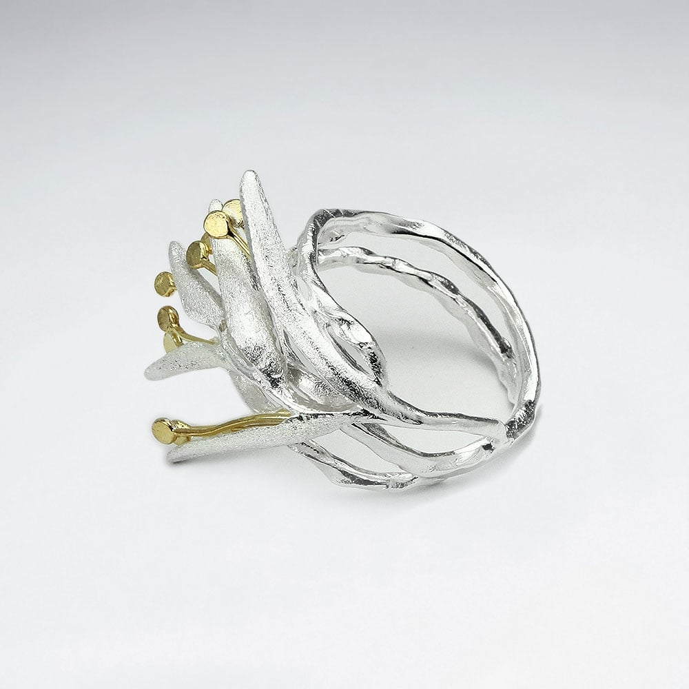 Sterling Silver Matte & High Polished Branching Twig Ring