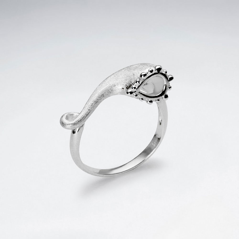 Sterling Silver Matte & High Polished Tube Flower Ring