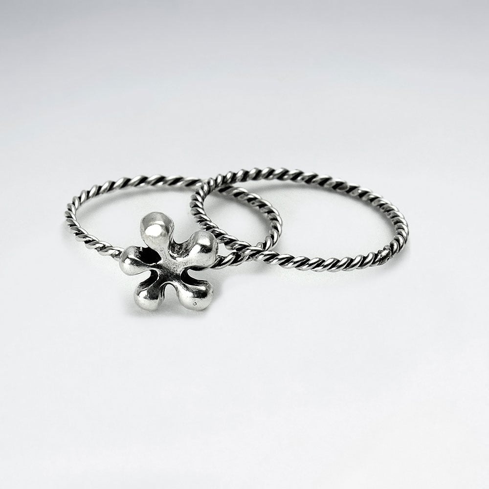 Oxidized Silver Stackable Twist Band Splat Ring