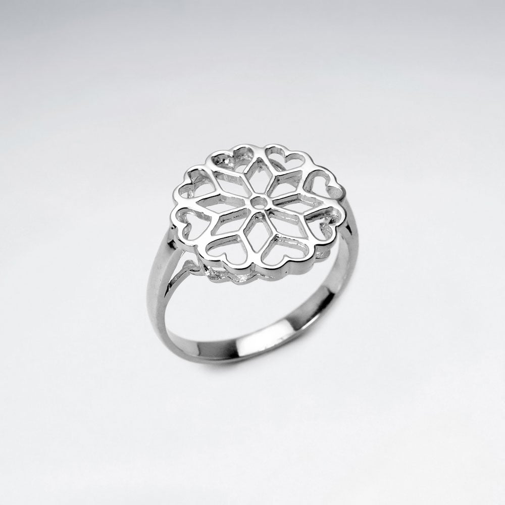 Sterling Silver Snowflake & Hearts Openwork Ring