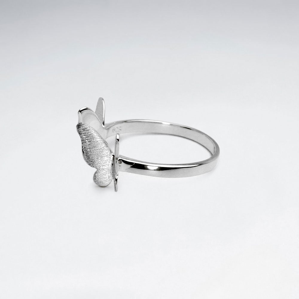 Matte Silver High Polished Double Butterfly Open Ring