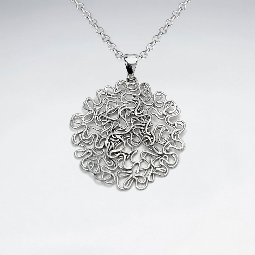 Handmade Silver Abstract Art Rhodium Pendant with Sand Blasted Finish