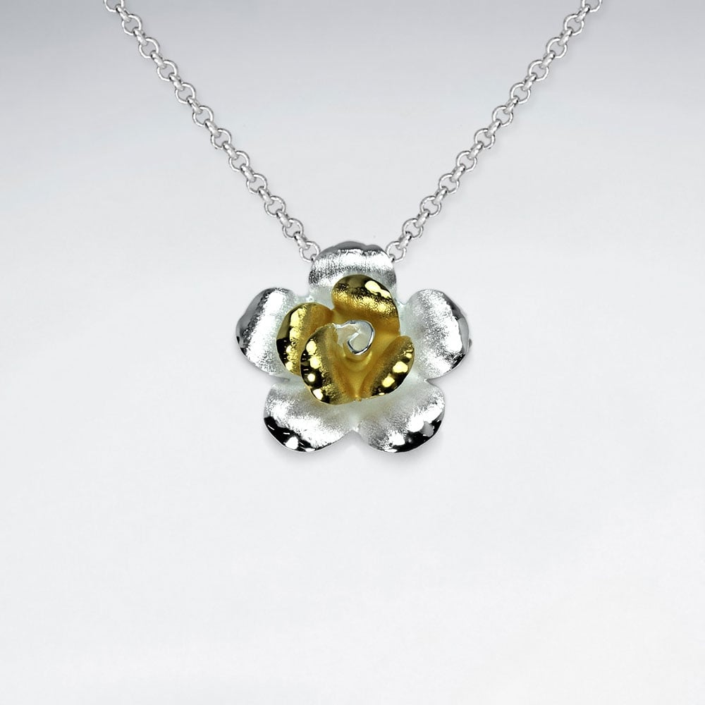 Handmade Matte Silver High Polished Flower Pendant