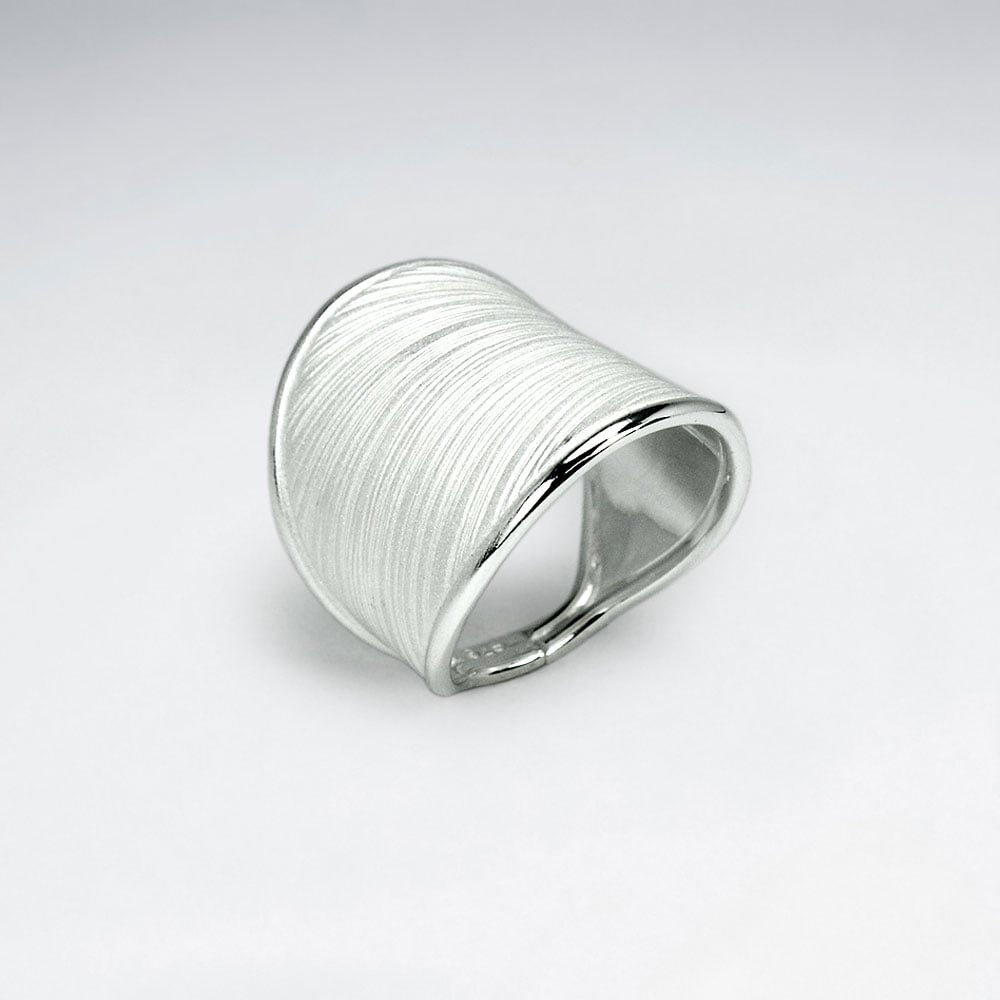 Handmade Silver High Polished Sand Blasted High Concept Statement Ring