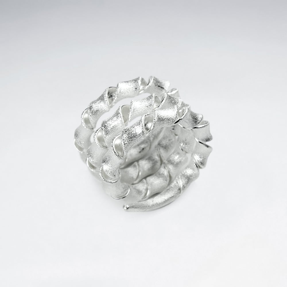 Handmade Matte Silver Spiral Twist Wrap Ring