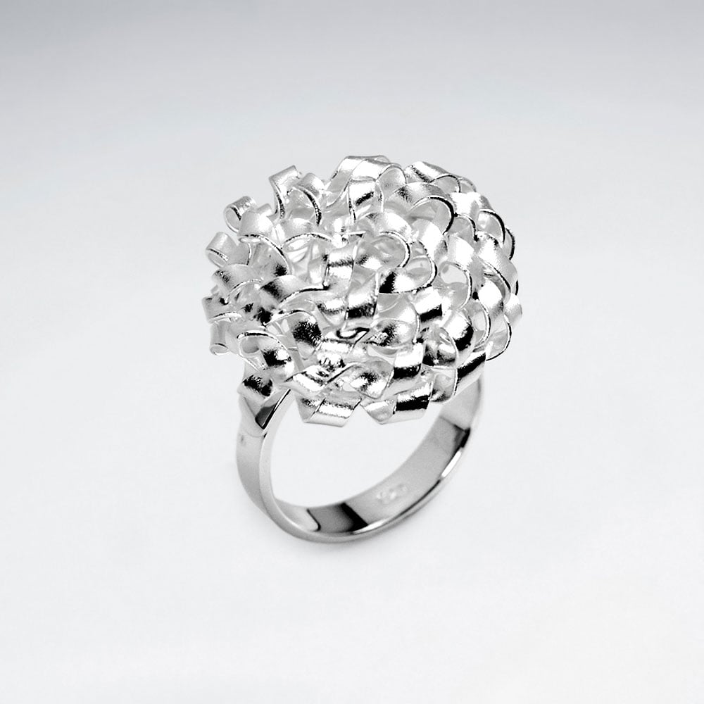 Handmade Silver Sand Blasted High Polished Rhodium Abstract Statement Ring