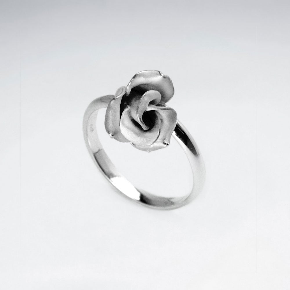 Handmade Silver Sand Blasted High Polished Rose Wrap Ring