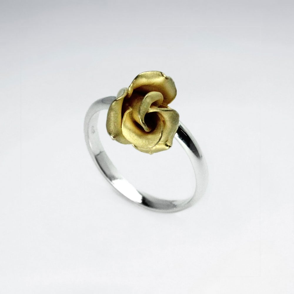 Handmade Silver Sand Blasted High Polished Rose Wrap Ring
