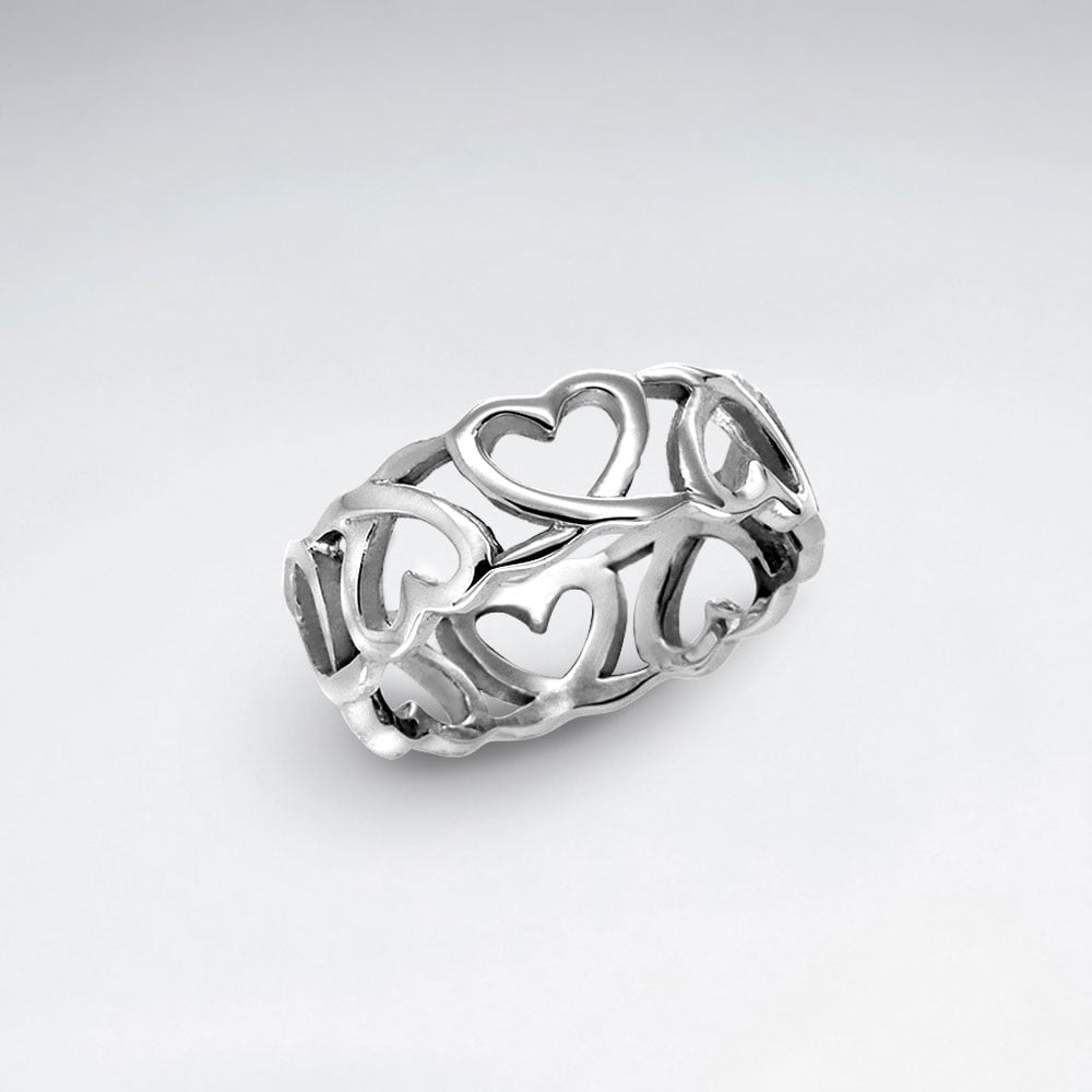 Open Hearts Sterling Silver Simple Romance Ring