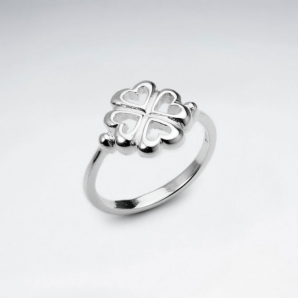 Sterling Silver Clover Heart Openwork Ring