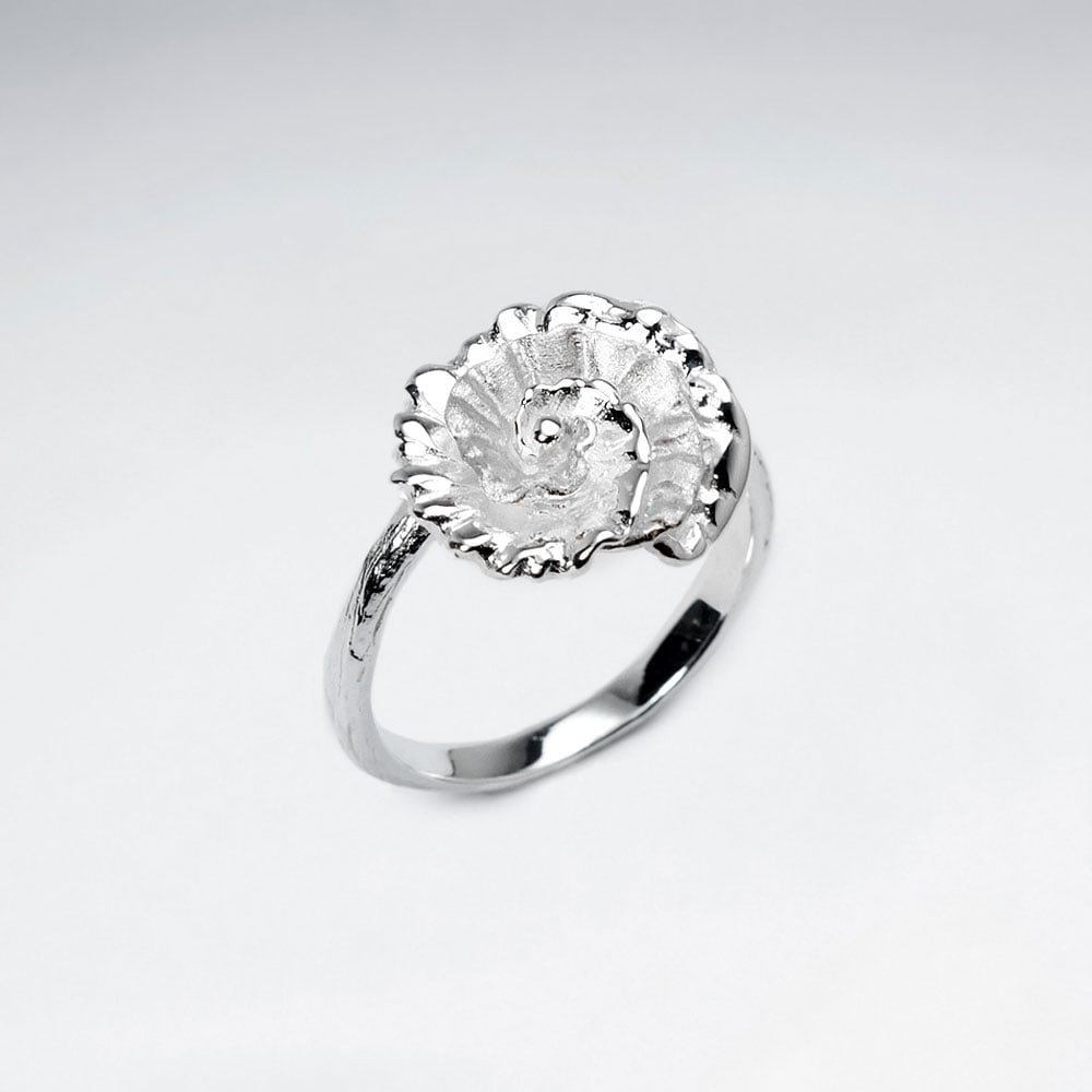 Sterling Silver Matte & High Polished Swirl Flower Ring