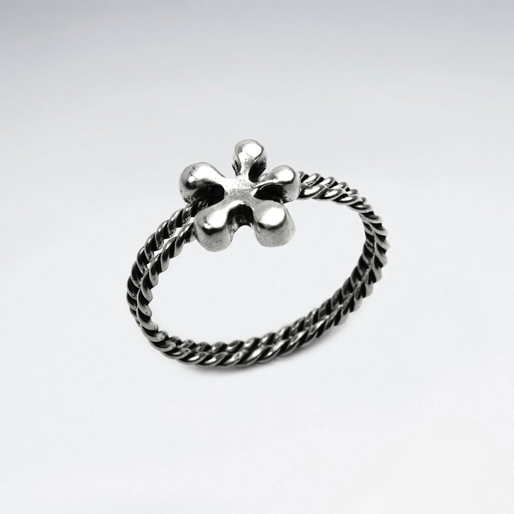 Oxidized Silver Stackable Twist Band Splat Ring