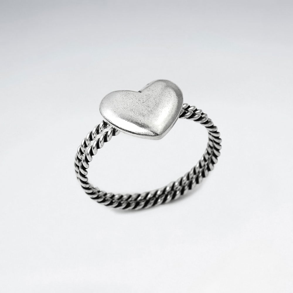 Oxidized Silver Stackable Twist Band Heart Ring