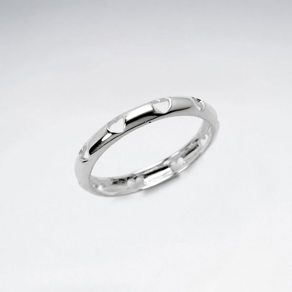 Sterling Silver Openwork Hearts & Love Ring