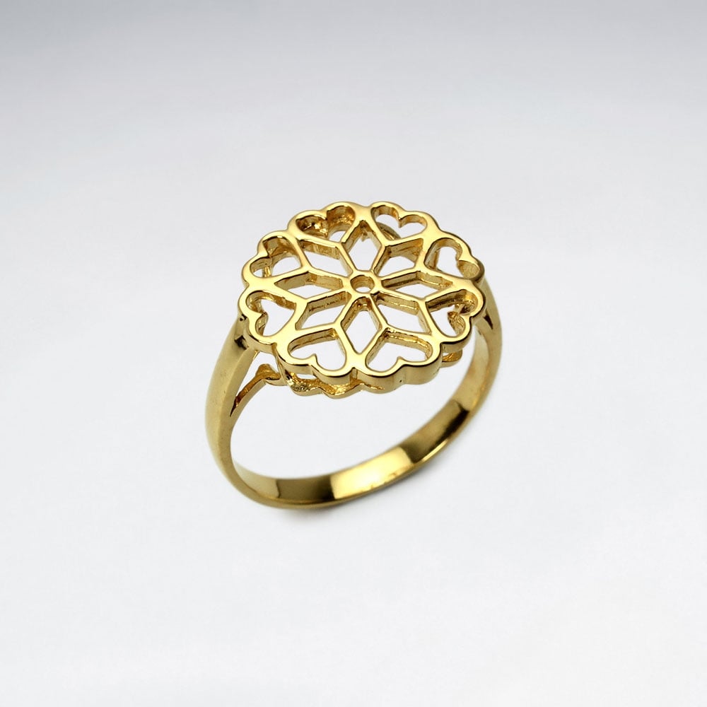 Sterling Silver Snowflake & Hearts Openwork Ring
