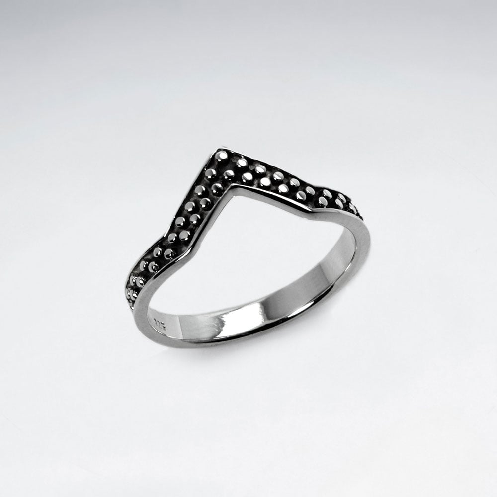 Oxidized Silver Textured Chevron Ring
