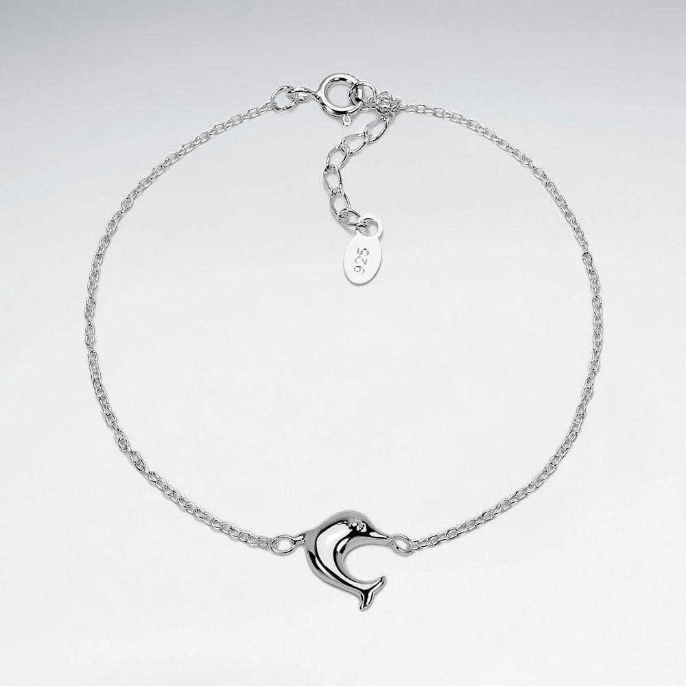 Sterling Silver Dolphin Charm Adjustable Chain Bracelet